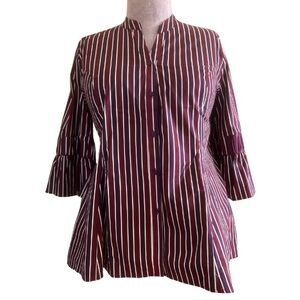 NY Collection Burgundy & Eggplant Striped Button Up